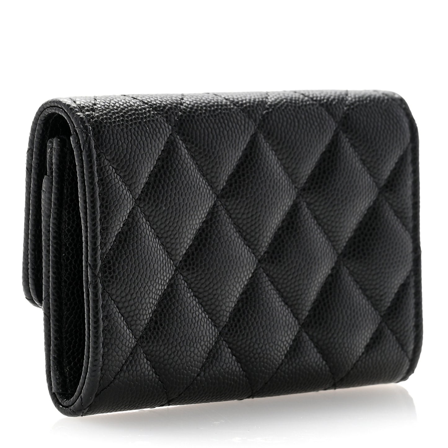 Shiny Caviar Enamel Quilted CC Flap Card Holder Black