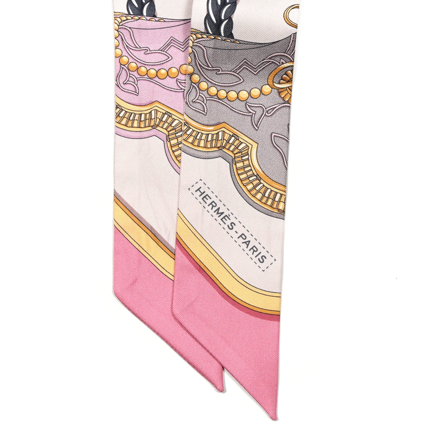 Hermes Silk Grand Apparat Twilly Rose Nacre Gold Anthracite 2 of 4