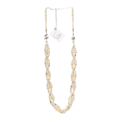 Chanel Crystal Pearl CC Braided Necklace Silver Pearly White 2 of 6