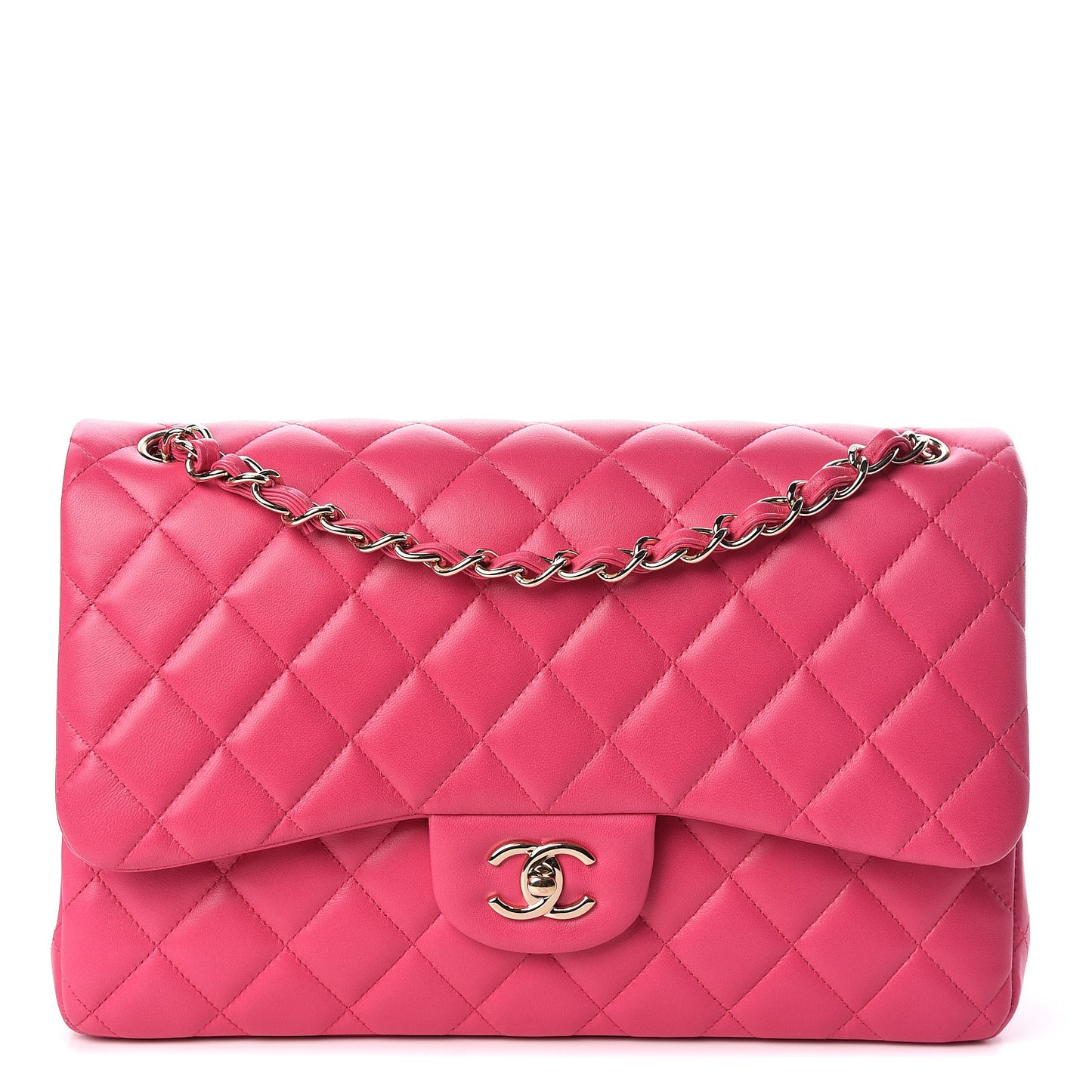 Lambskin Quilted Jumbo Double Flap Fuchsia