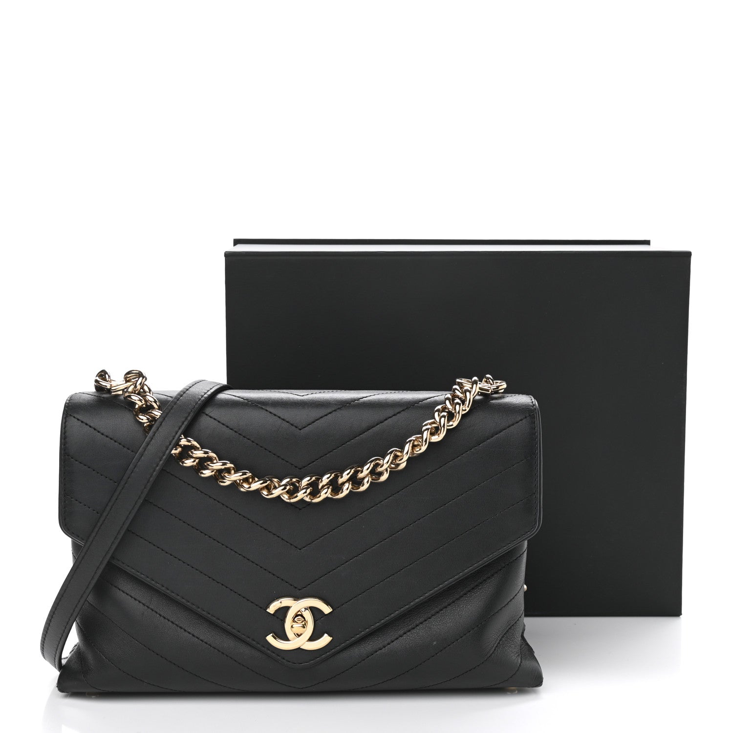 Chanel Calfskin Chevron Stitched Medium Coco Flap Bag Black 16 of 16