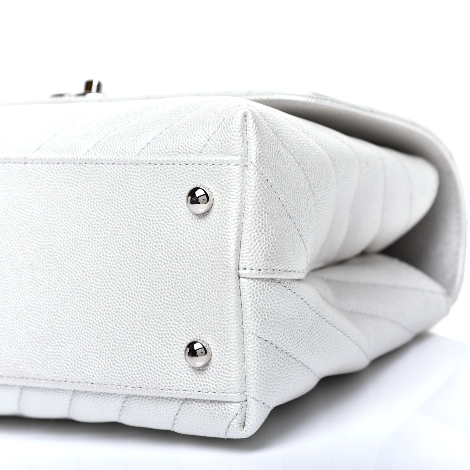 Chanel Iridescent Caviar Chevron Quilted Small Coco Handle Flap White 6 of 10