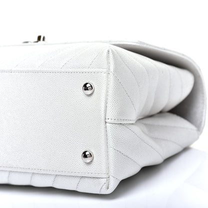 Chanel Iridescent Caviar Chevron Quilted Small Coco Handle Flap White 6 of 10