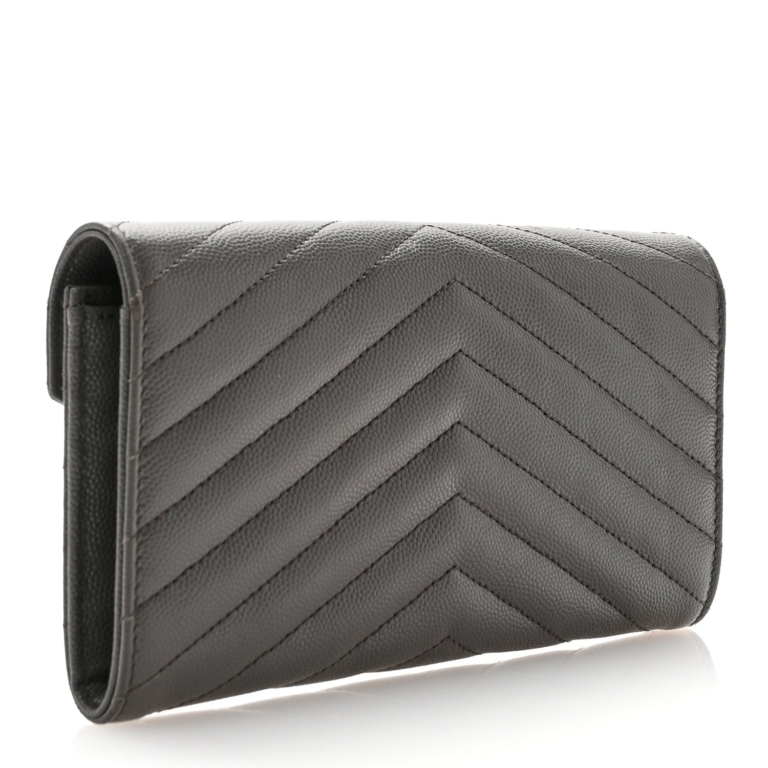 Saint Laurent Grain De Poudre Matelasse Chevron Monogram Flap Wallet Fog 3 of 10