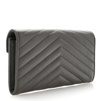 Saint Laurent Grain De Poudre Matelasse Chevron Monogram Flap Wallet Fog 3 of 10