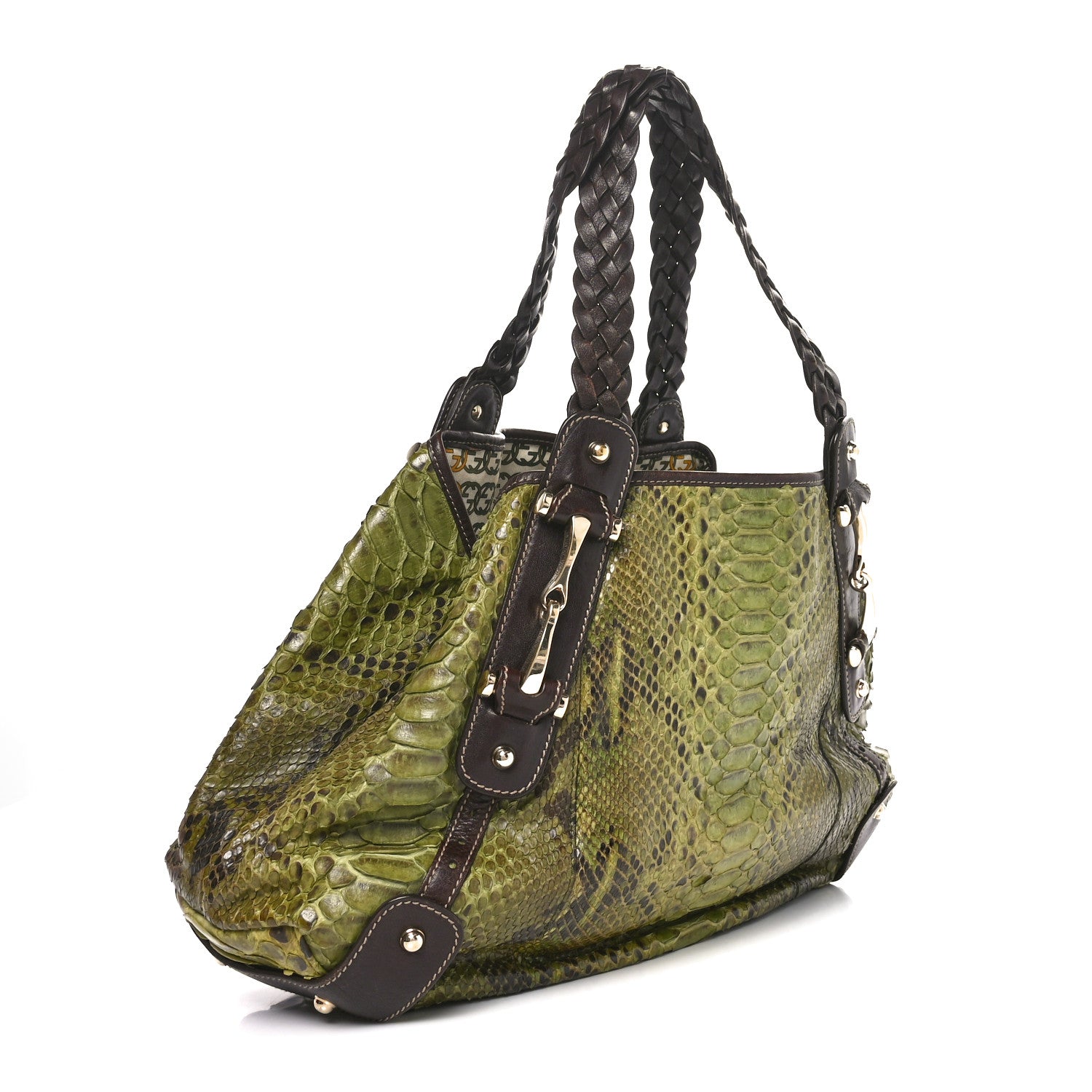 Gucci Snakeskin Medium Pelham Tote Green Brown 3 of 11