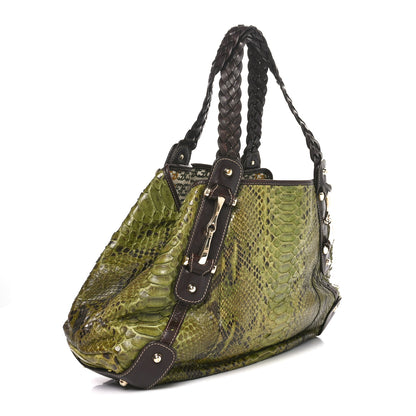 Gucci Snakeskin Medium Pelham Tote Green Brown 3 of 11