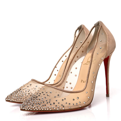 Christian Louboutin CHRISTIAN LOUBOUTIN Rete Glitter Mini Specchio Strass Follies 100 Pumps 40.5 Nude 3 of 7