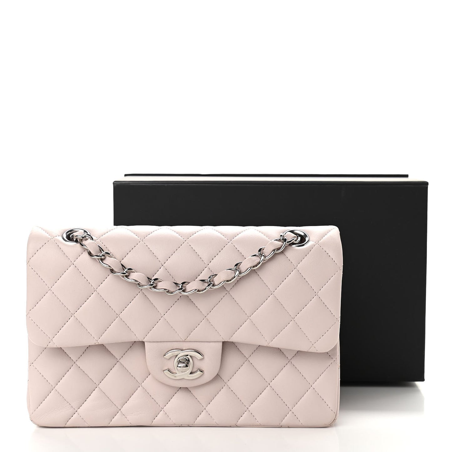 Lambskin Quilted Small Double Flap Light Purple