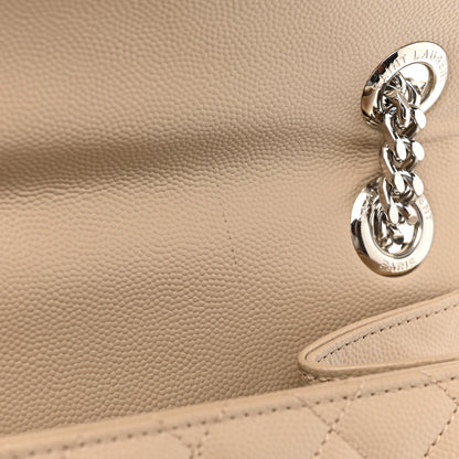 Saint Laurent Grain De Poudre Mixed Matelasse Large Triquilt Monogram Satchel Dark Beige 10 of 15
