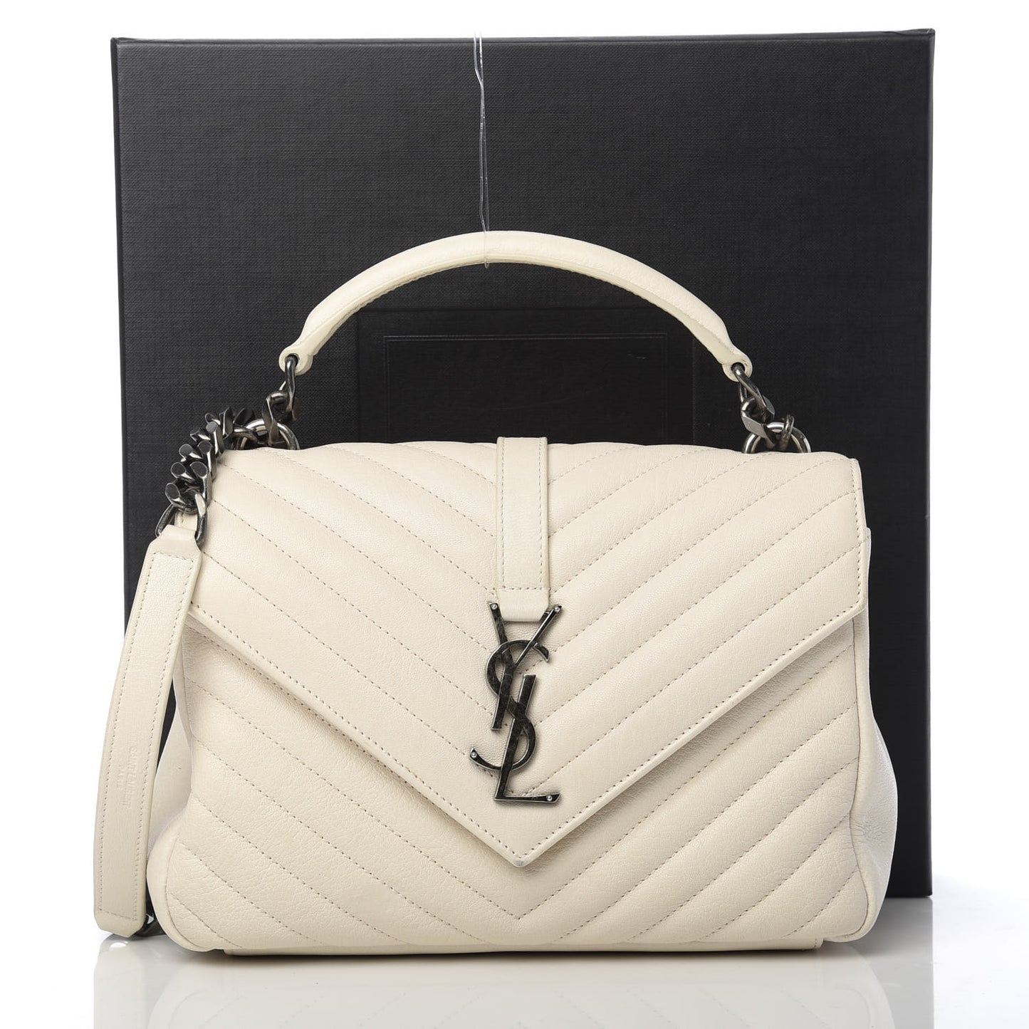 Sheepskin Matelasse Chevron Monogram Medium College Bag Dove White