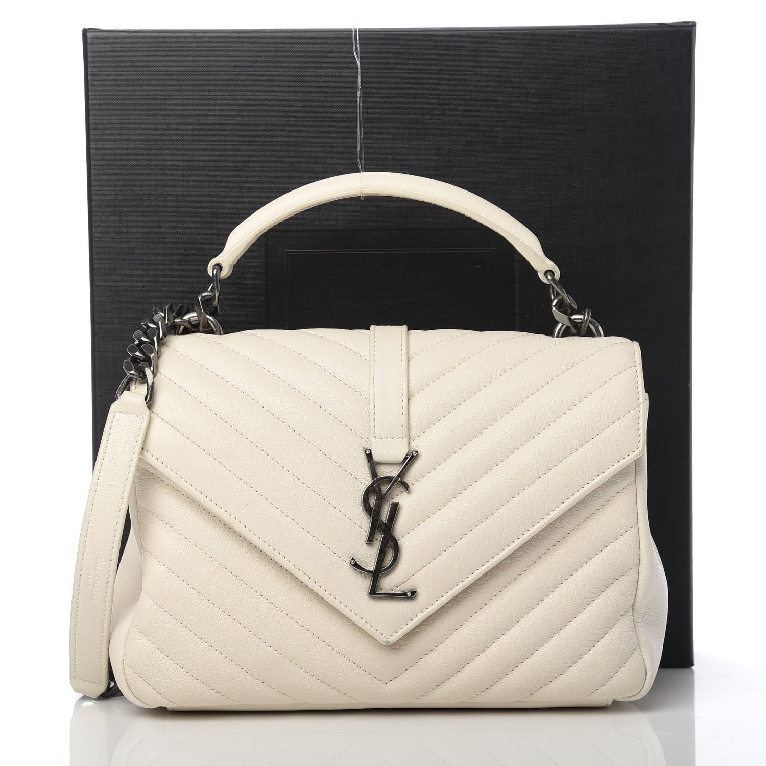 Saint Laurent Sheepskin Matelasse Chevron Monogram Medium College Bag Dove White 15 of 15