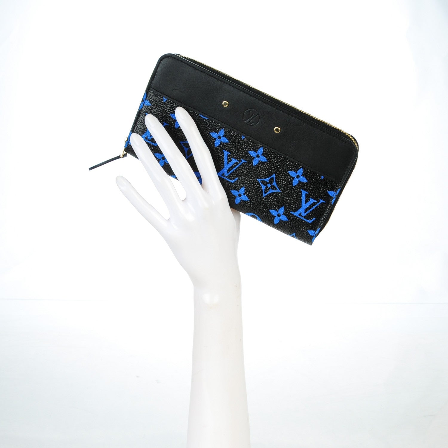 Louis Vuitton Calfskin Colored Monogram Zippy Wallet Blue Black 2 of 7