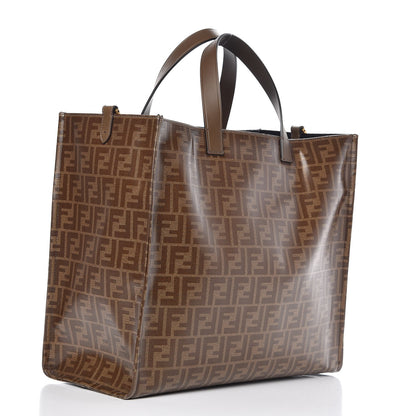 Fendi X FILA Glazed Fabric FF 1974 Mania Shopping Tote Bag Mogano Panna White 3 of 6