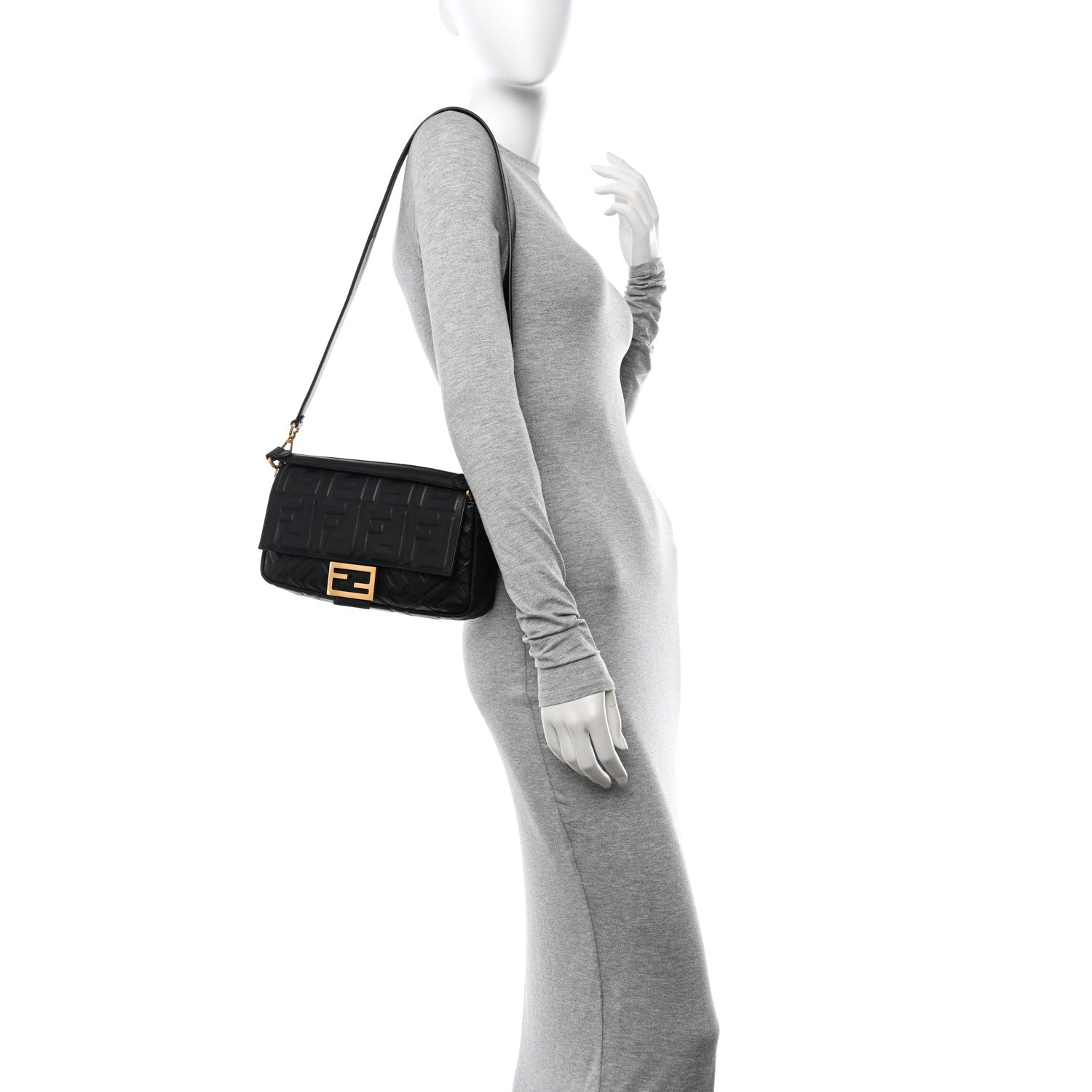 Fendi Nappa FF 1974 Embossed Baguette Black 2 of 12