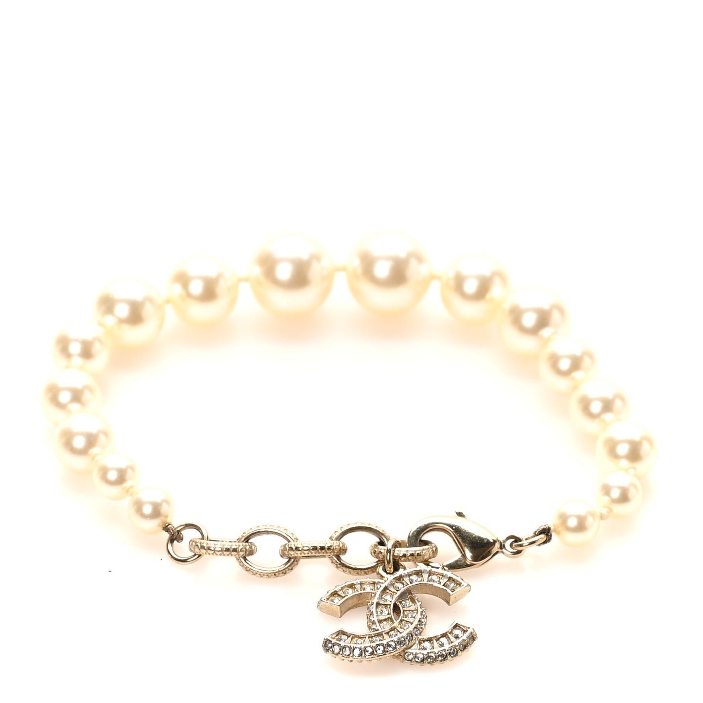 Graduated Pearl Crystal CC Bracelet Gold