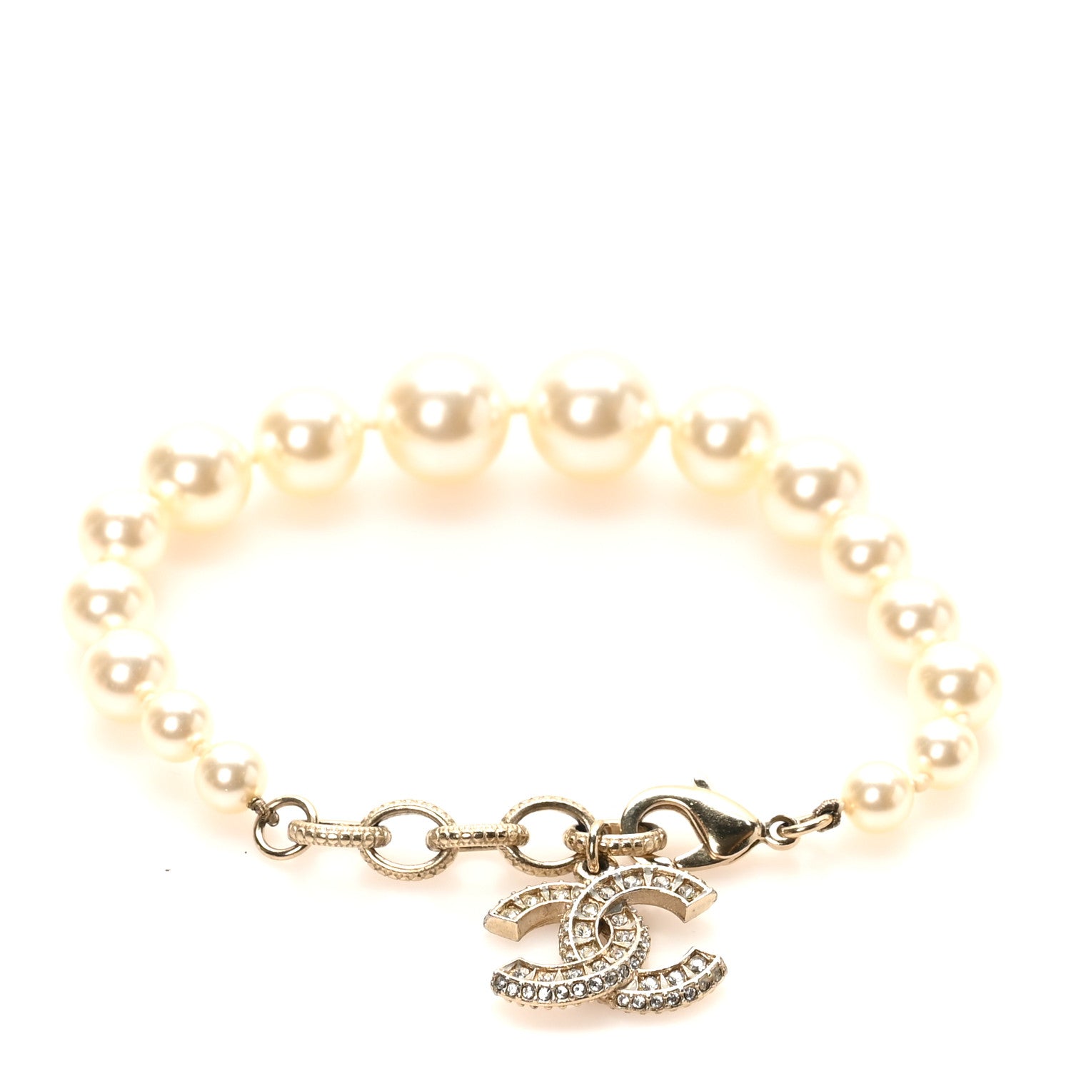 Chanel Graduated Pearl Crystal CC Bracelet Gold 1 of 4