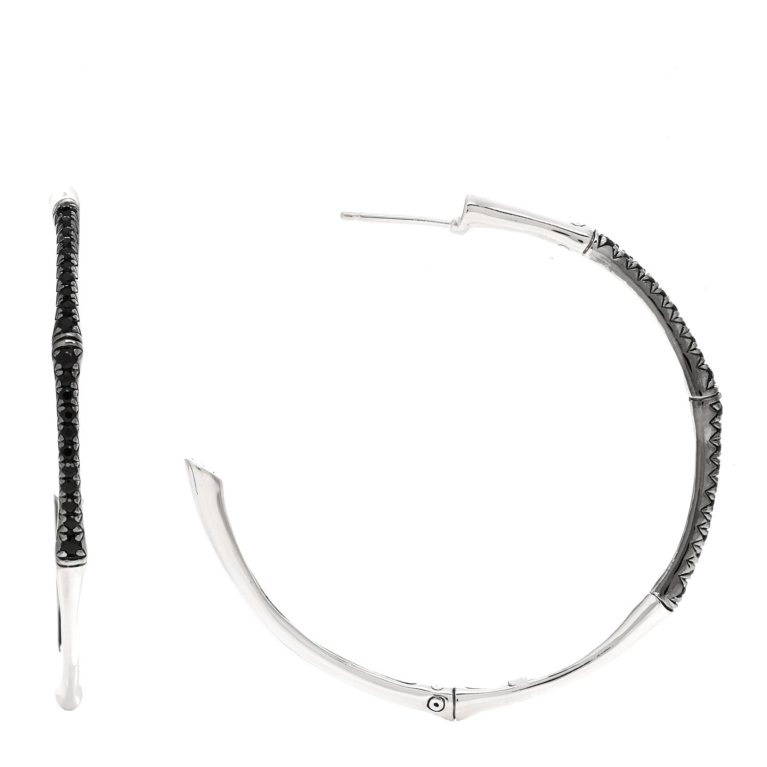 John Hardy Sterling Silver Black Sapphire Large Bamboo Hoop Earrings 1 of 4