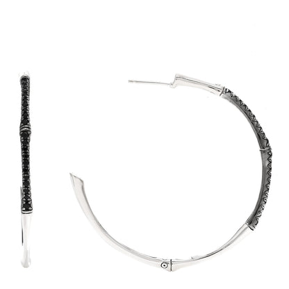 John Hardy Sterling Silver Black Sapphire Large Bamboo Hoop Earrings 1 of 4