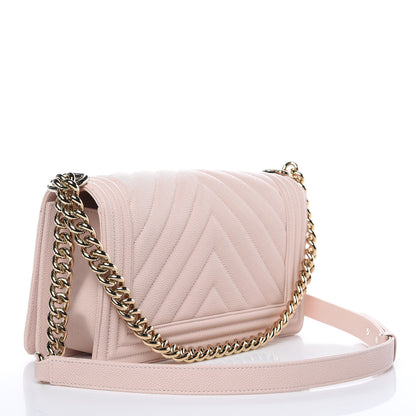 Chanel Caviar Chevron Quilted Medium Boy Flap Nude 3 of 10