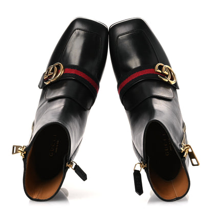 Gucci Betis Glamour Calfskin Web Pearl Embellished Peyton 75mm Ankle Boots 37 Black 2 of 12