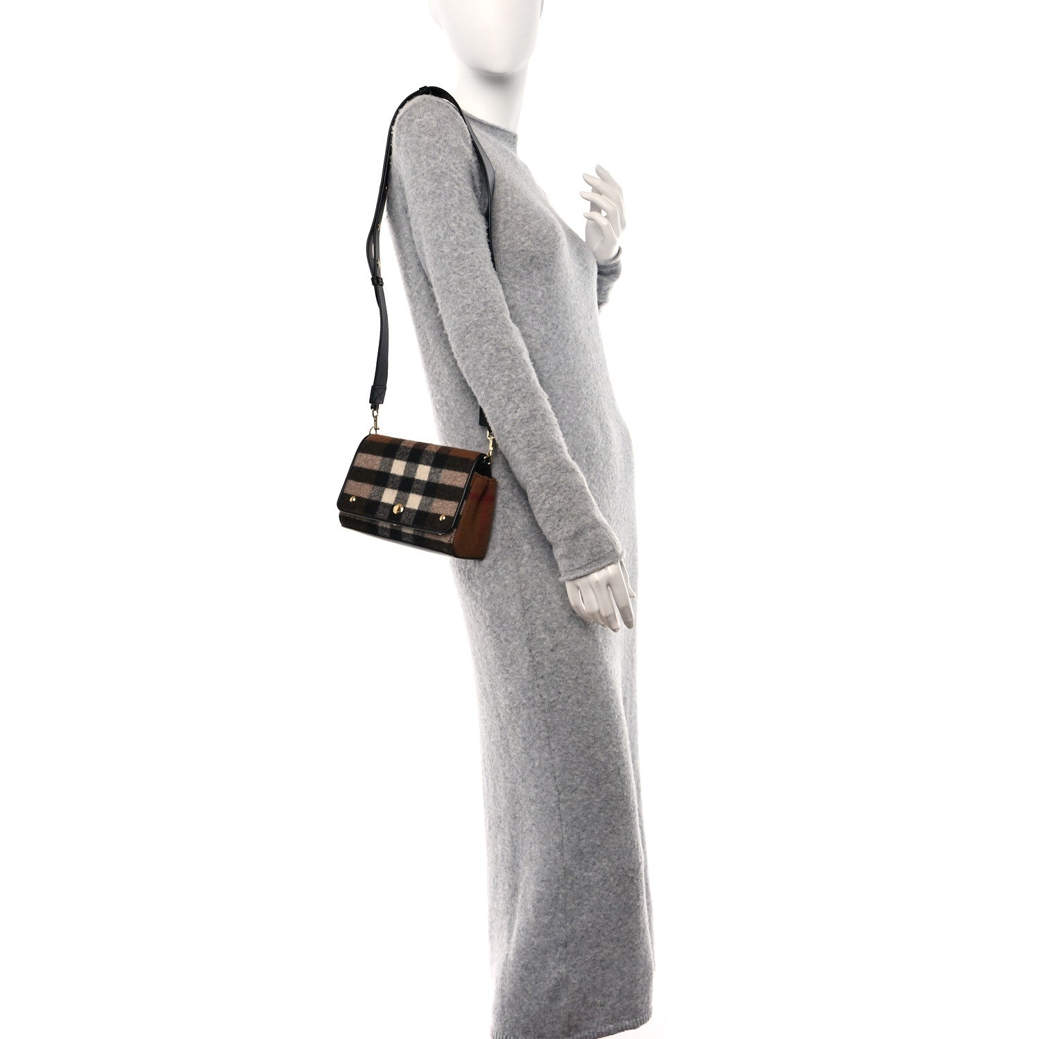 Burberry Cashmere Hackberry Check Note Medium Crossbody Bag Black 2 of 10
