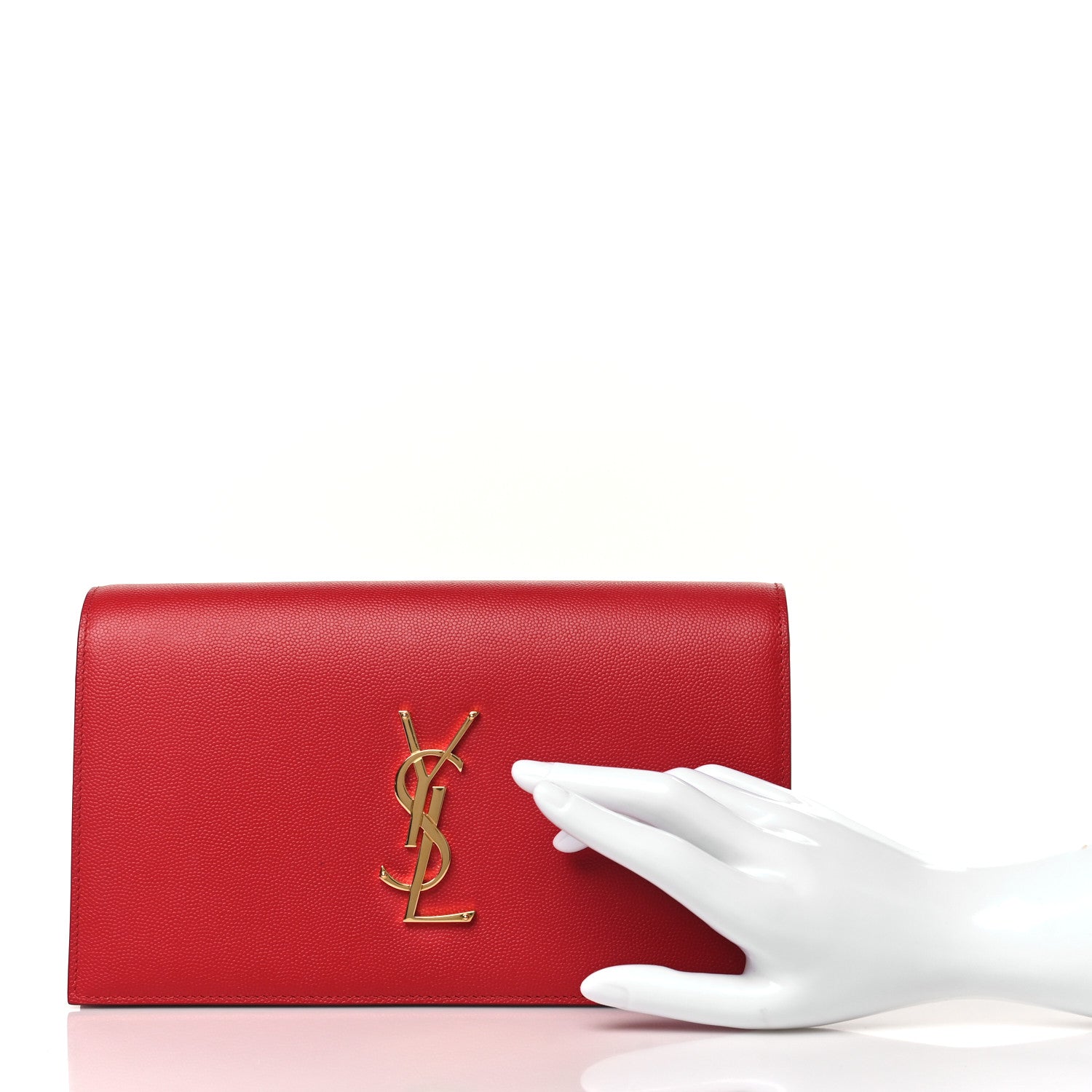 Saint Laurent Grain De Poudre Classic Monogram Kate Clutch New Red 2 of 9