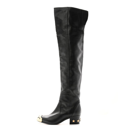 Chanel Calfskin Paris Dallas Metal Cap Toe High Boots 37 Black 1 of 13