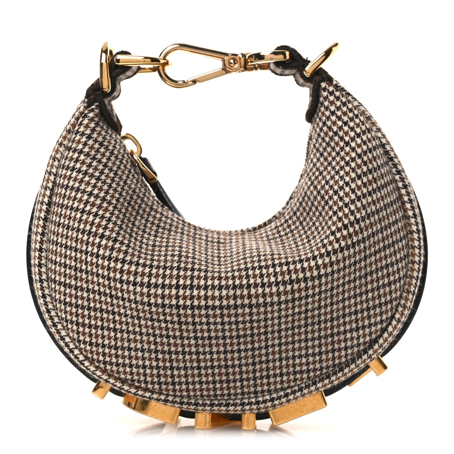 Wool Nappa Micro Houndstooth Nano Fendigraphy Hobo Charm Beige Moro