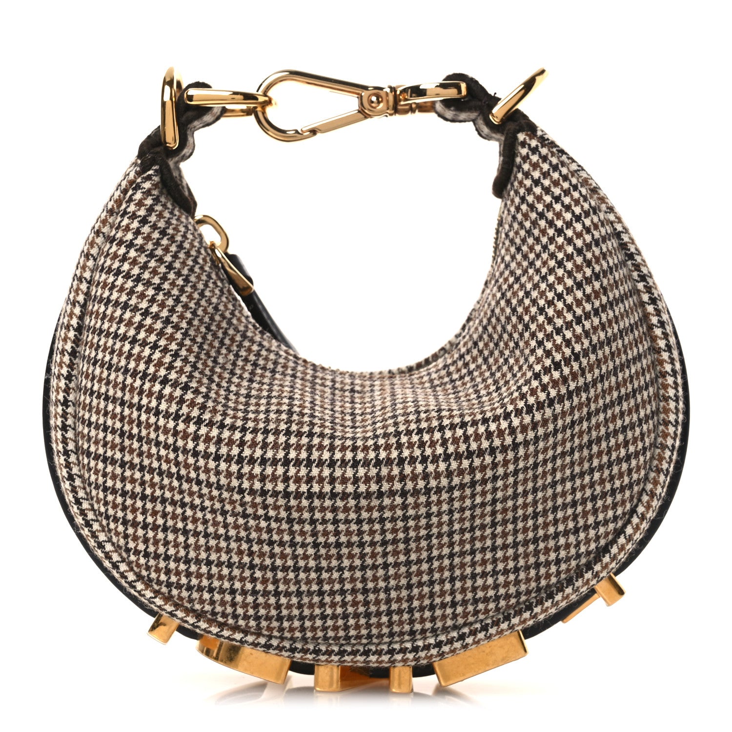 Fendi Wool Nappa Micro Houndstooth Nano Fendigraphy Hobo Charm Beige Moro 1 of 11