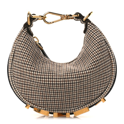 Fendi Wool Nappa Micro Houndstooth Nano Fendigraphy Hobo Charm Beige Moro 1 of 11