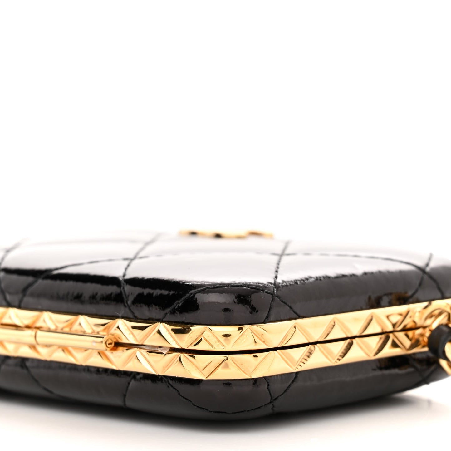 Glazed Goatskin Quilted Small Box With Chain Black