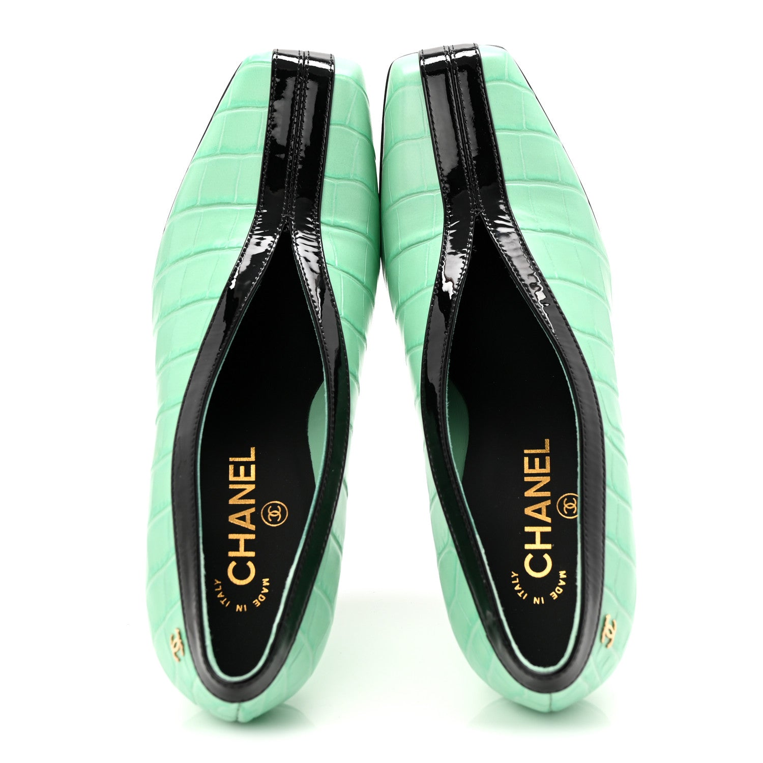 Chanel Crocodile Embossed Patent Calfskin Pumps 39 Green Black 5 of 10