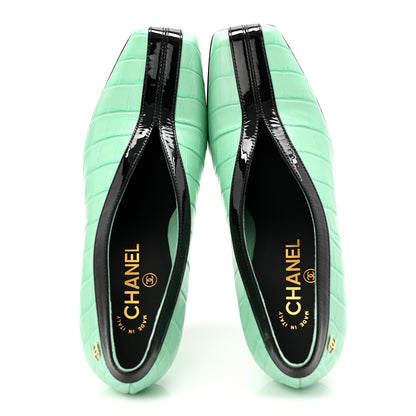 Chanel Crocodile Embossed Patent Calfskin Pumps 39 Green Black 5 of 10