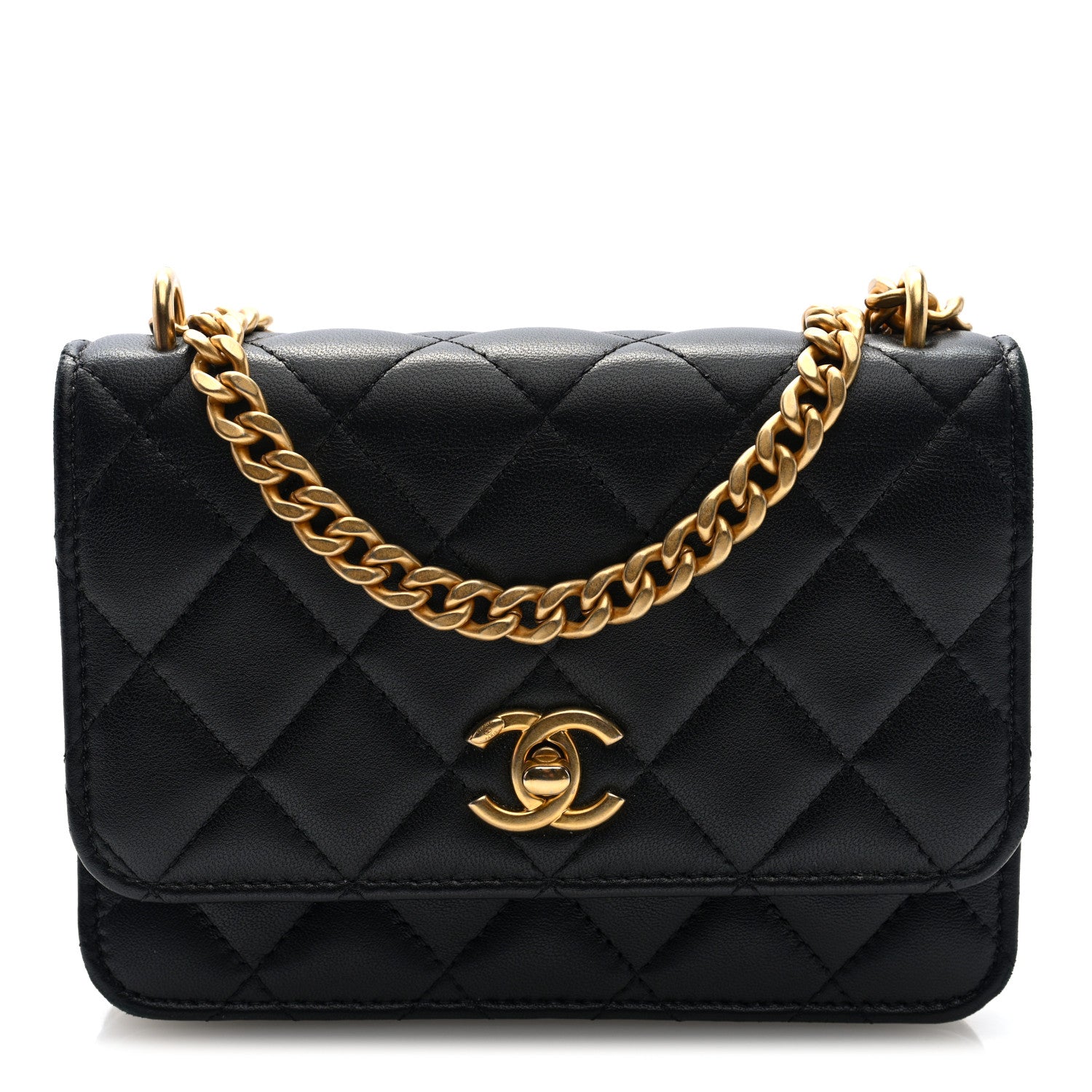 Chanel Lambskin Quilted Mini Sweet Camellia Wallet on Chain WOC Black 1 of 10