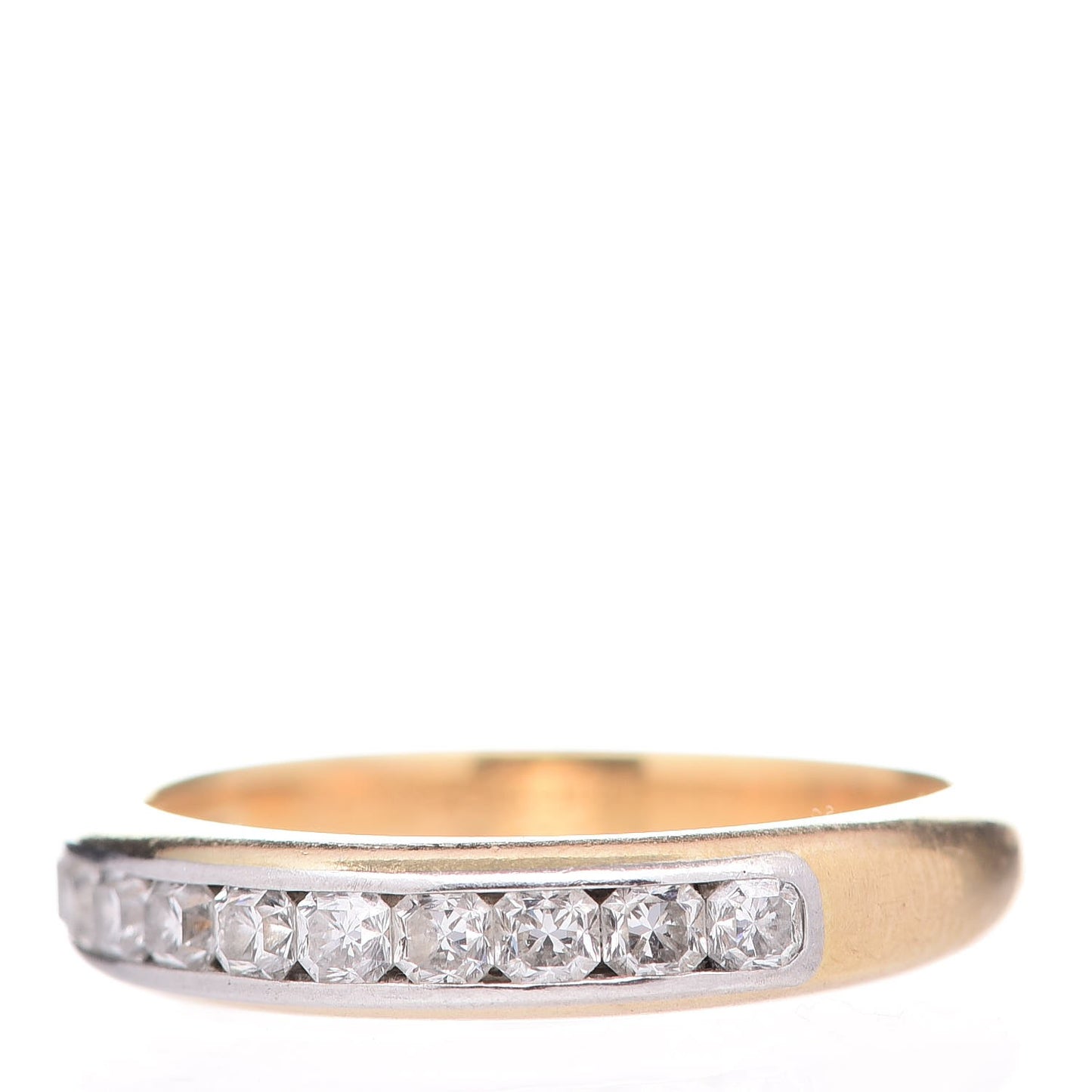 18K Yellow Gold Platinum Diamond Lucida Half Circle Band Ring 56 7.5