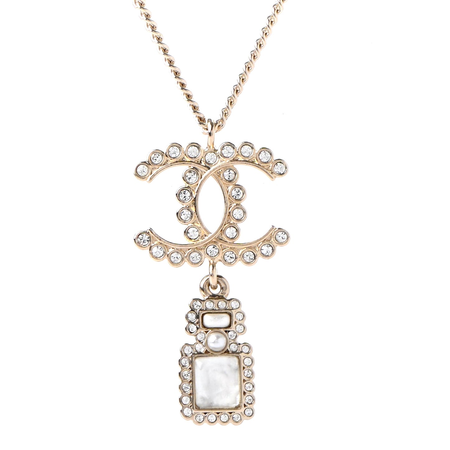 Crystal Pearl CC Necklace Pearly White Gold