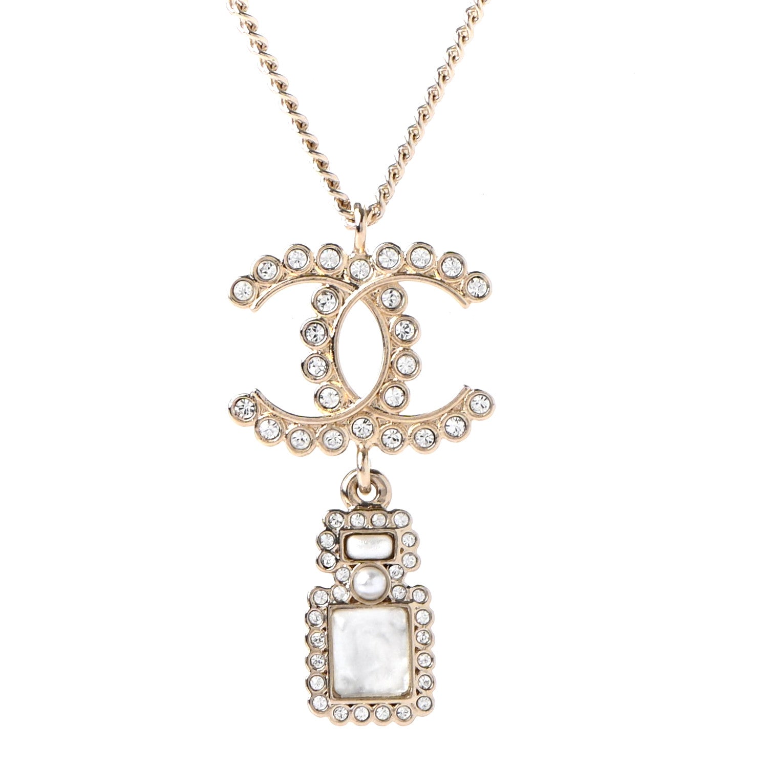 Chanel Crystal Pearl CC Necklace Pearly White Gold 4 of 5