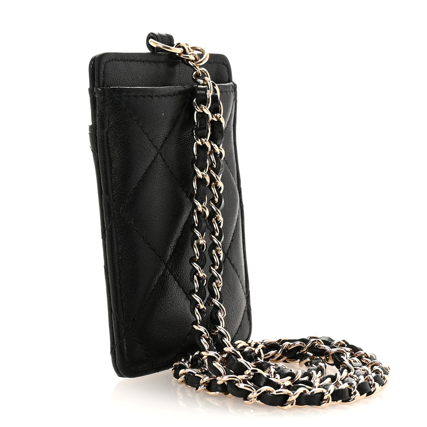 Lambskin Quilted Card Holder On Chain Black