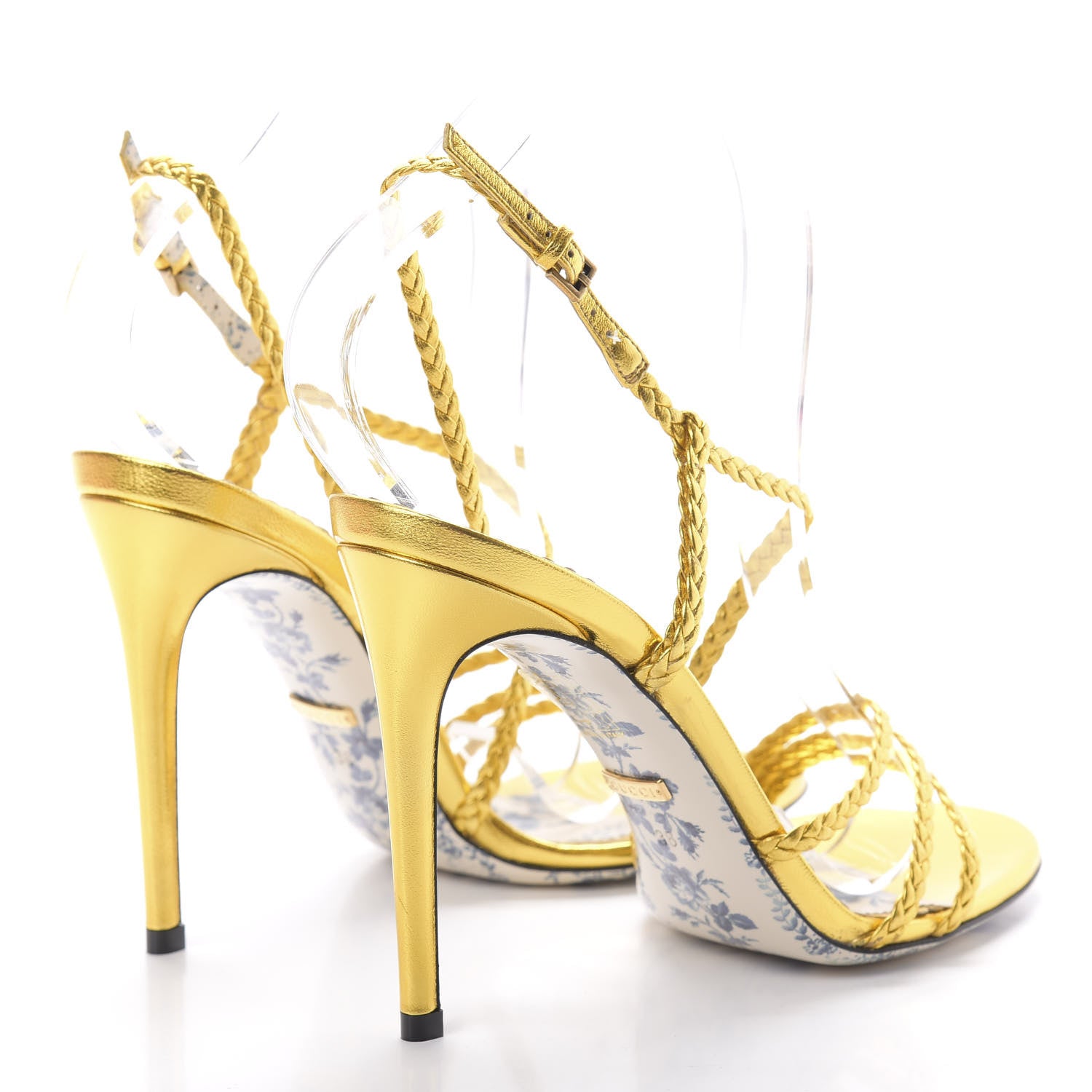 Gucci Metallic Nappa Braided Haines High Heel Sandals 38 Gold 5 of 8