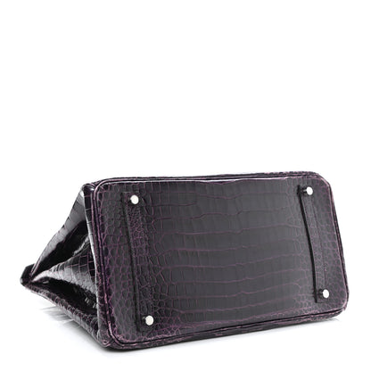 Hermes Shiny Porosus Crocodile Birkin 35 Prunoir 3 of 10