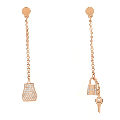 Hermes 18K Rose Gold Diamond Kelly Clochette Drop Earrings 1 of 5