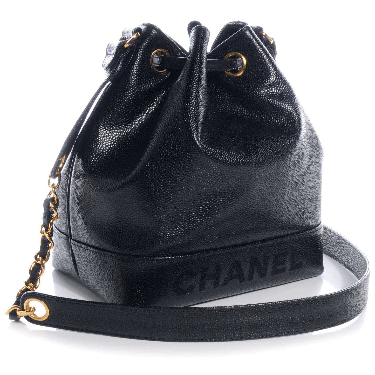 Caviar Drawstring Shoulder Bag Black
