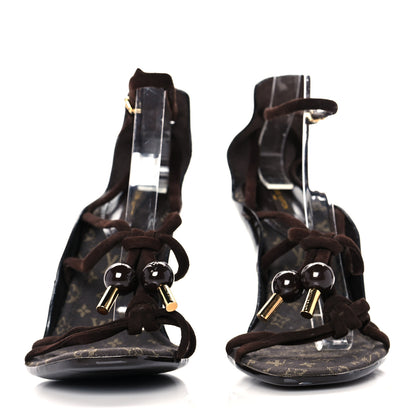 Louis Vuitton Patent Monogram Laced Sandals 39 Brown 2 of 7