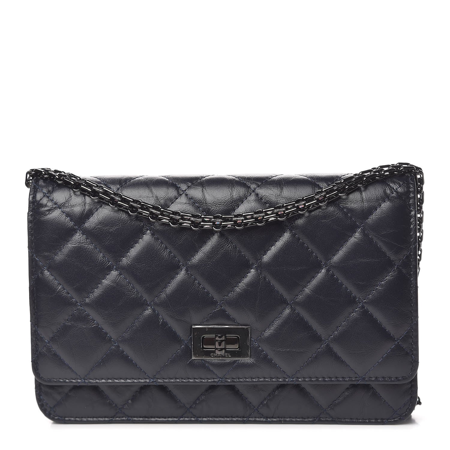 Chanel Aged Calfskin Quilted Reissue Wallet On Chain WOC Navy 1 of 11