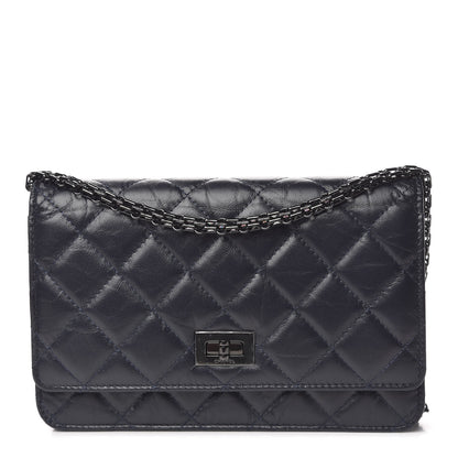 Chanel Aged Calfskin Quilted Reissue Wallet On Chain WOC Navy 1 of 11