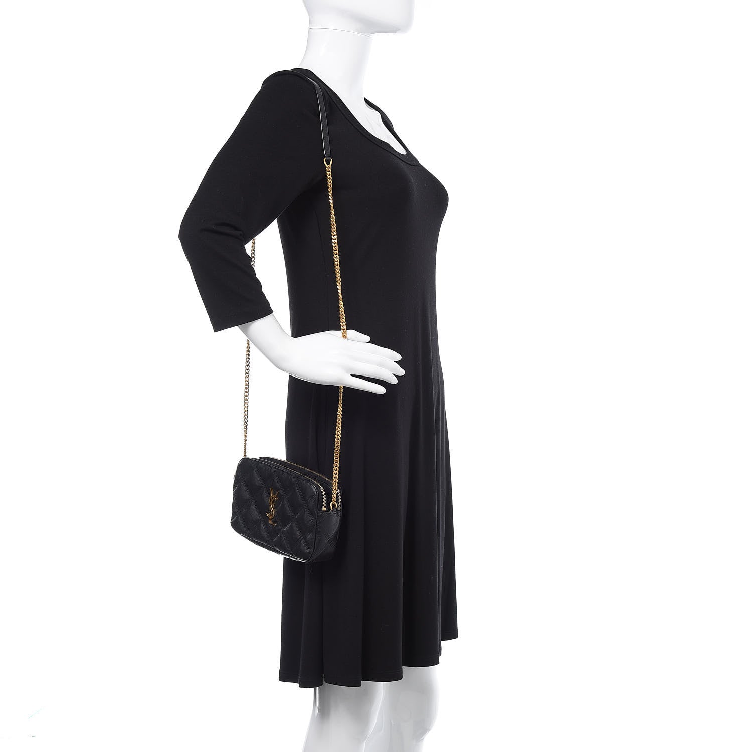 Saint Laurent Grained Lambskin Quilted Mini Becky Double Zip Bag Black 2 of 16