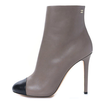 Chanel Calfskin Cap Toe CC Short Boots 40.5 Grey Black 1 of 8