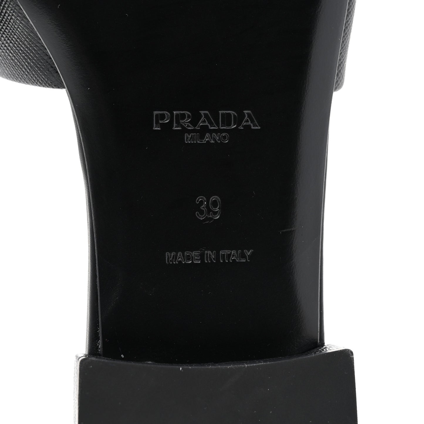 Saffiano Metal Triangle Logo 10mm Slide Sandals 39 Black