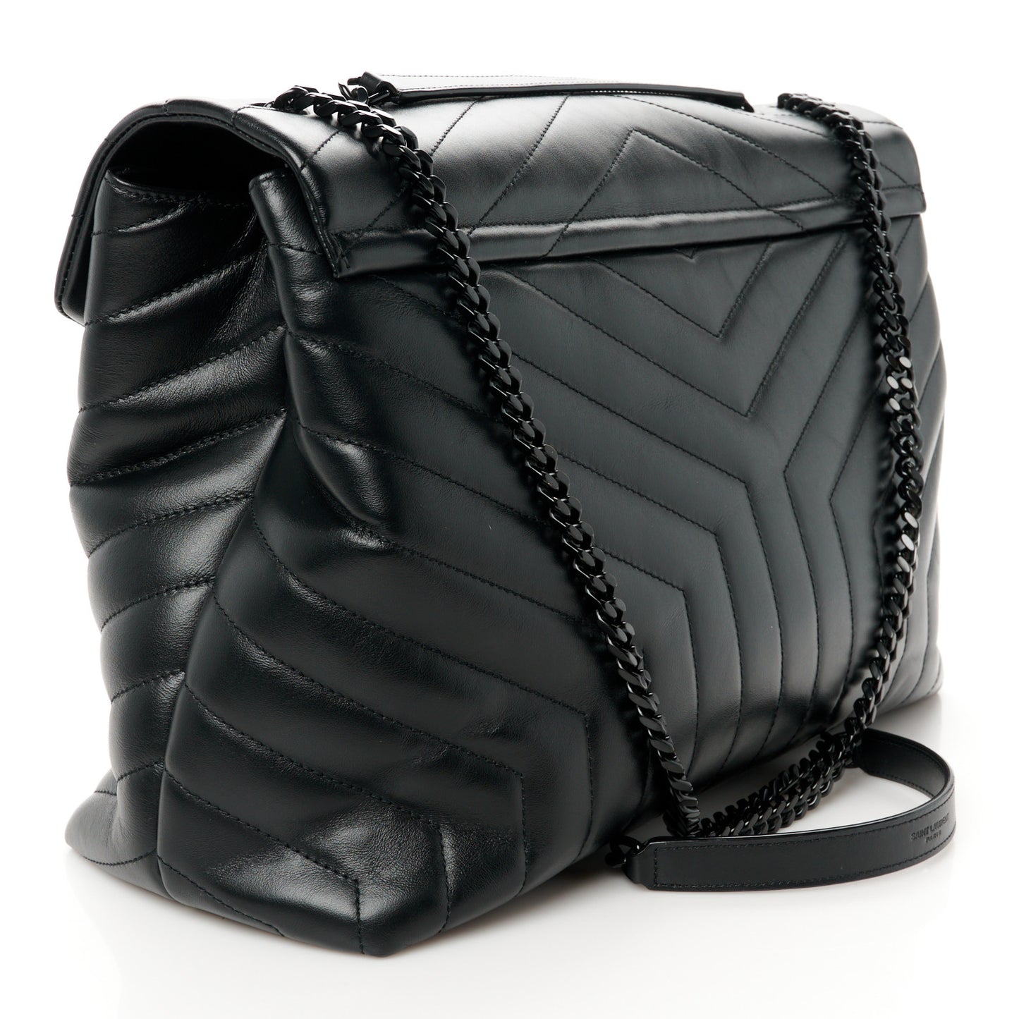 Calfskin Y Quilted Monogram Monochrome Large Loulou Chain Satchel Black